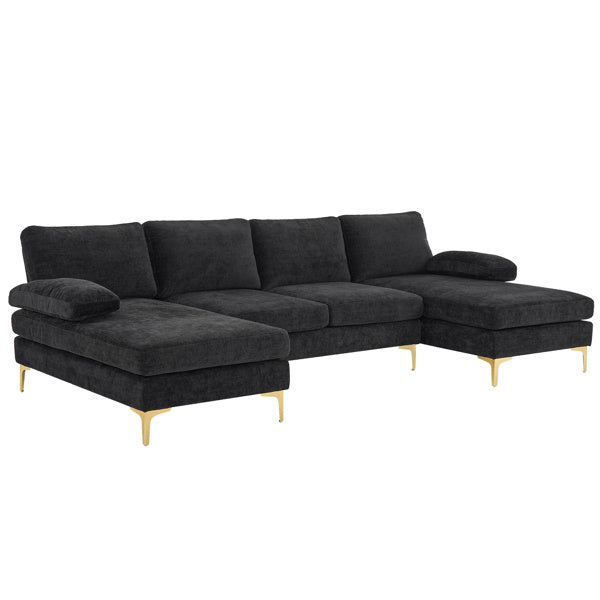 Black Chenille U-Shaped Modular Sectional – 110"