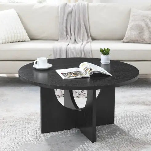 Nordic Solid-Wood Round Coffee Table – Black Oak, 36"
