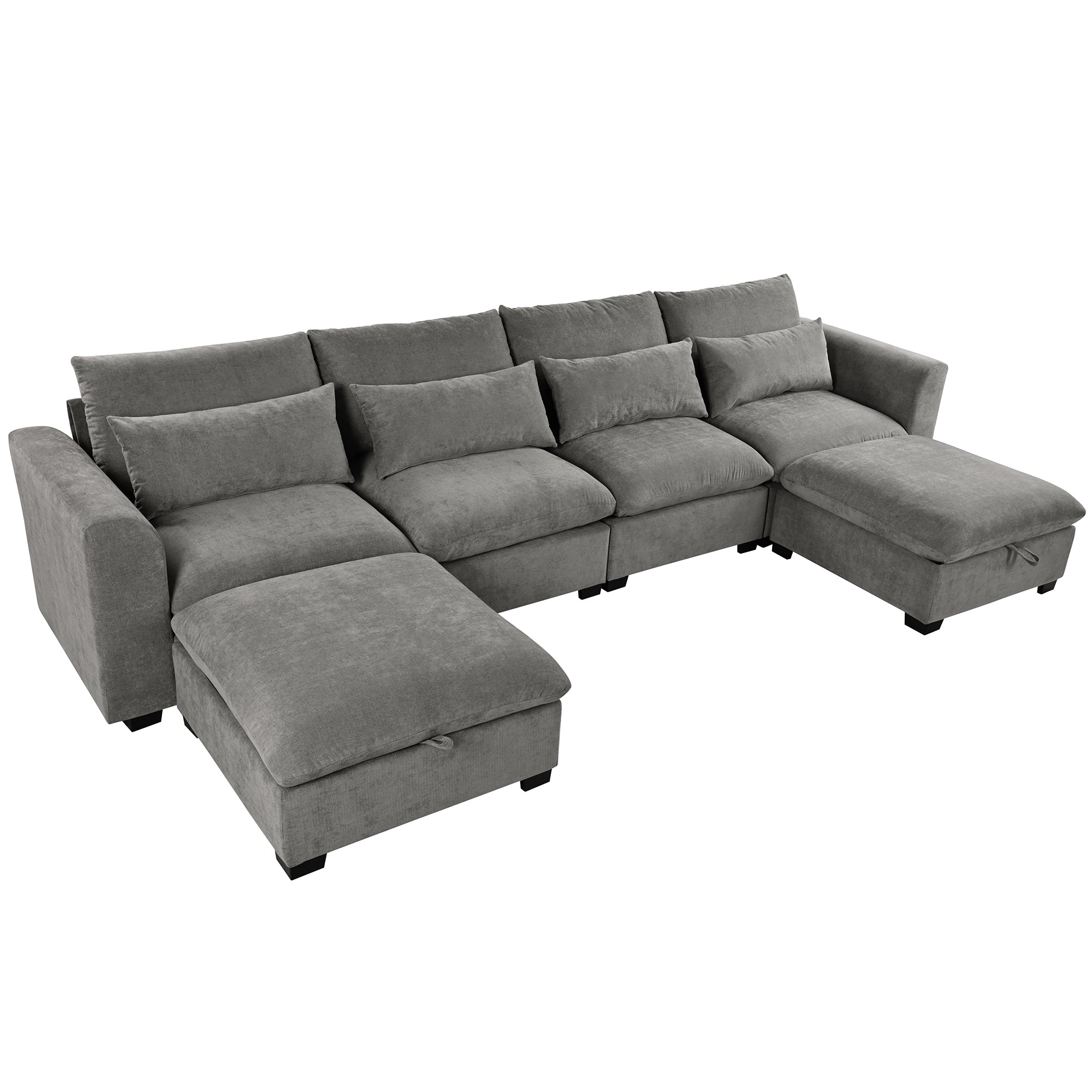 Gray Linen Modular U-Shaped Sectional with Two Storage Ottomans – 132"