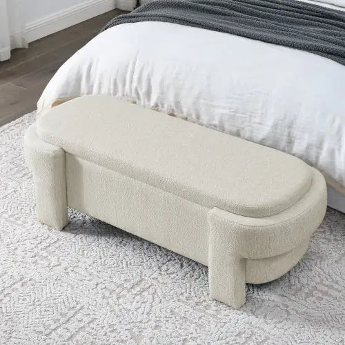 Beige Linen Upholstered Storage Bench – 51.5"