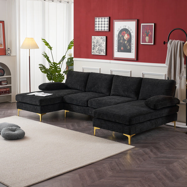Black Chenille U-Shaped Modular Sectional – 110"