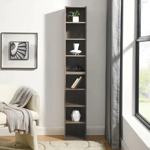Reclaimed Oak Tall Narrow Bookshelf – 8 Adjustable Shelves, 71"